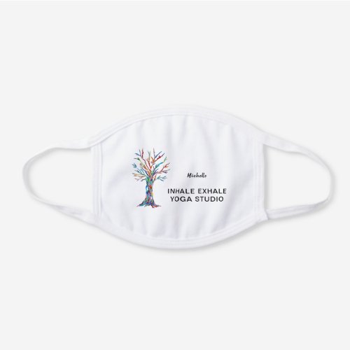 Yoga Studio Name Monogram Tree of Life White Cotton Face Mask