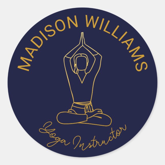 Yoga Studio Navy Gold Modern Minimalistic Classic Round Sticker (Front)