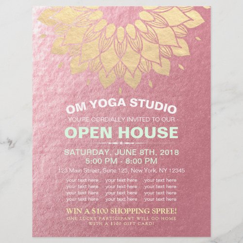 YOGA Studio Open House Gold Foil Mandala Flowers F Flyer