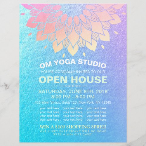YOGA Studio Open House Gold Foil Mandala Flowers F Flyer