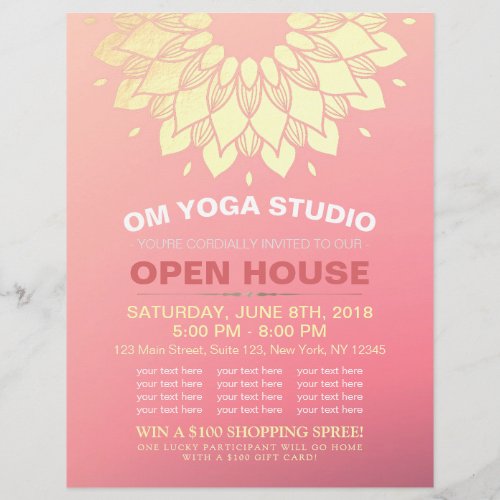 YOGA Studio Open House Gold Foil Mandala Flowers Flyer