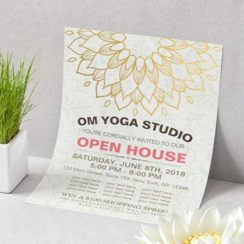 YOGA Studio Open House Gold Foil Mandala Flowers Flyer