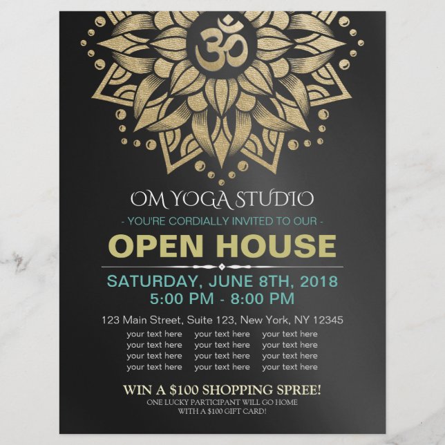 YOGA Studio Open House Gold Mandala Om Symbol Flyer (Front)