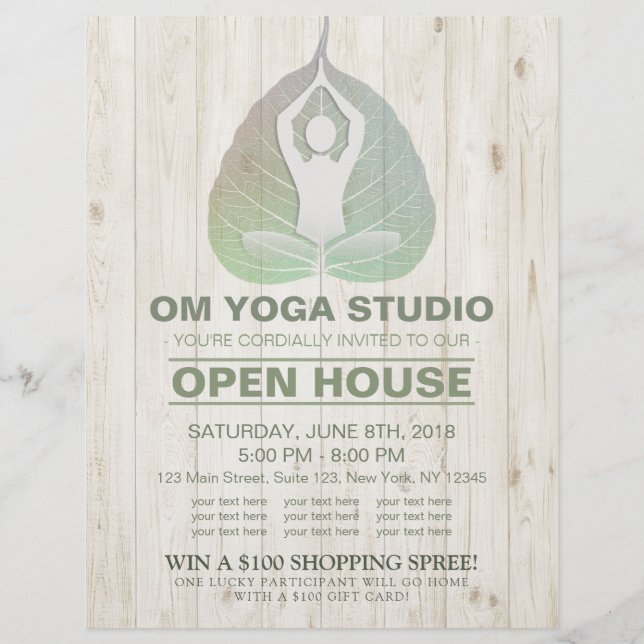 YOGA Studio Open House Meditation Pose Bodhi Leaf Flyer (Front)