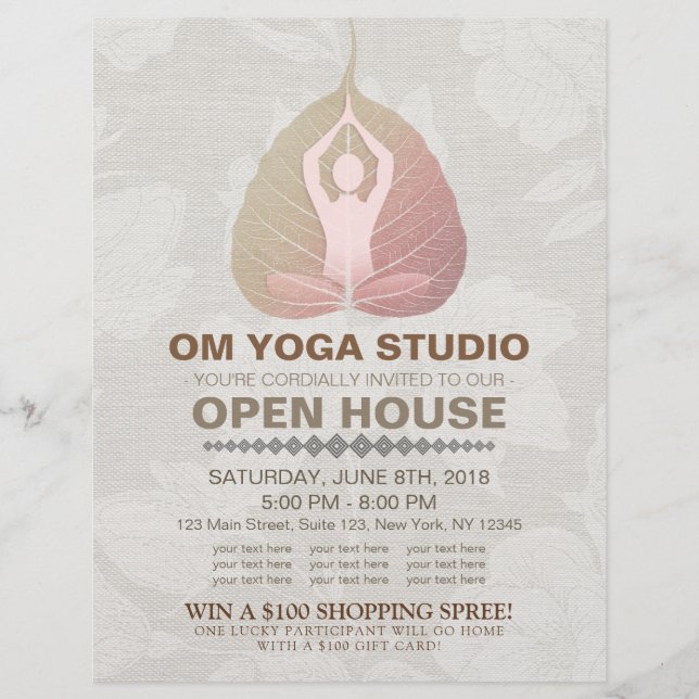 YOGA Studio Open House Meditation Pose Bodhi Leaf Flyer (Front)