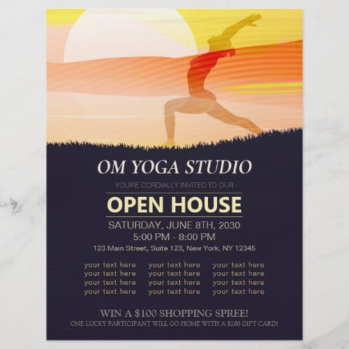 YOGA Studio Open House Sunset Moon Salutation Pose Flyer
