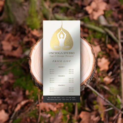 YOGA Studio Price List Meditation Pose Bodhi Leaf  Rack Card