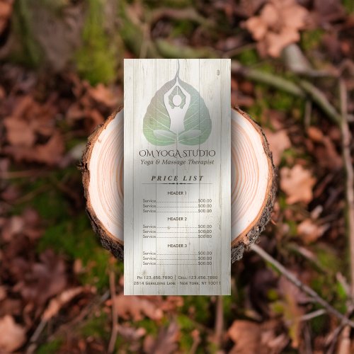 YOGA Studio Price List Meditation Pose Bodhi Leaf Rack Card