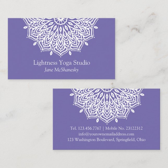 Yoga Studio Purple Mandala Minimalist Business Card (Front/Back)