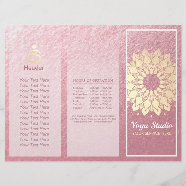 Yoga Studio Tri-Fold Brochure Lotus Floral Mandala (Front)