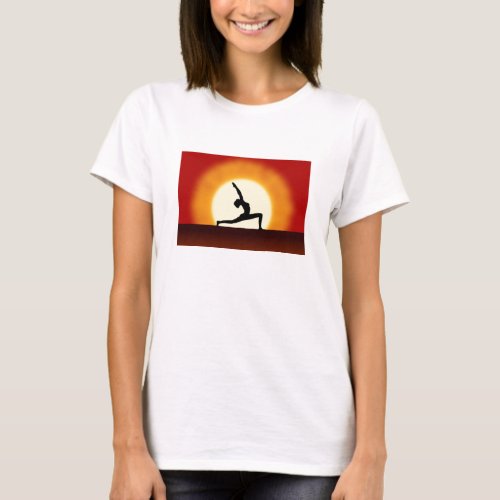 Yoga Sunrise Posing Silhouette Ladies T_Shirts