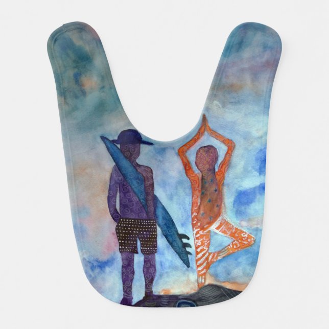 Yoga Surf Sunset Drawing Baby Bib (Front)