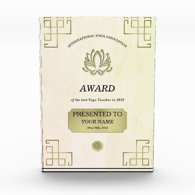 Yoga Teacher Acrylic Award (Front)