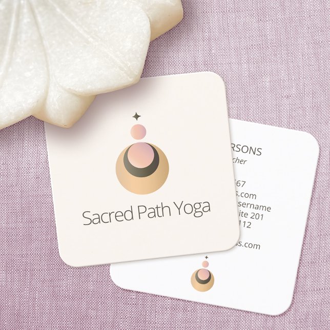 Yoga Teacher Celestial Boho Logo Square Business Card (Creator Uploaded)