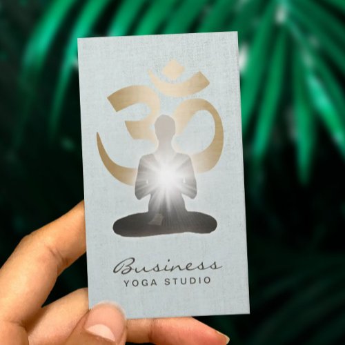 Yoga Teacher Gold Om Symbol Stylish Faux Linen Business Card