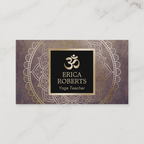 Yoga Teacher Gold Om Symbol Vintage Mandala Business Card