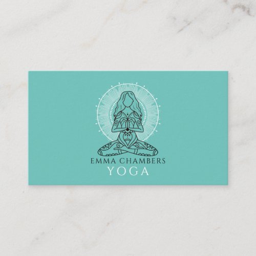 Yoga Teacher Lotus Pose Mandala Turquoise  Business Card