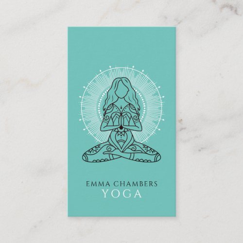Yoga Teacher Lotus Pose Mandala Turquoise Business Card