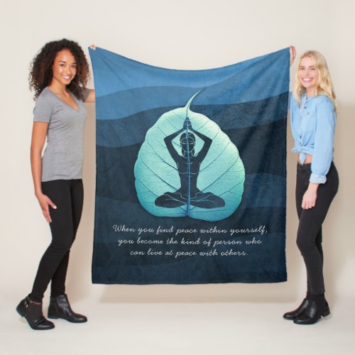 Yoga Teacher Meditation Pose Bodhi Leaf Cut Quotes Fleece Blanket