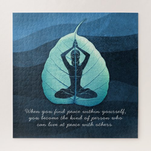 Yoga Teacher Meditation Pose Bodhi Leaf Cut Quotes Jigsaw Puzzle