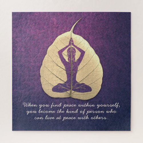 Yoga Teacher Meditation Pose Bodhi Leaf Cut Quotes Jigsaw Puzzle