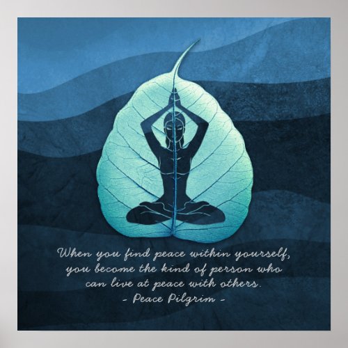 Yoga Teacher Meditation Pose Bodhi Leaf Cut Quotes Poster