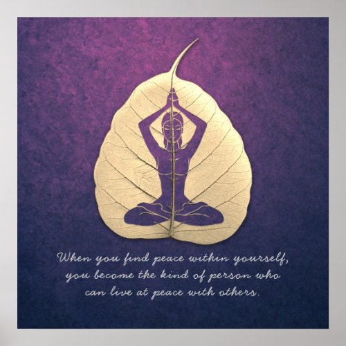 Yoga Teacher Meditation Pose Bodhi Leaf Cut Quotes Poster