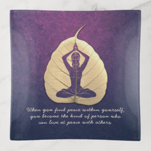 Yoga Teacher Meditation Pose Bodhi Leaf Cut Quotes Trinket Tray