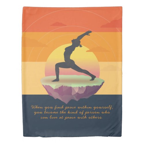 Yoga Teacher Meditation Pose Floating Island Quote Duvet Cover