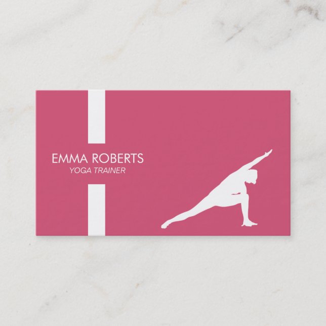 Yoga Teacher-Modern Stripe Plain Pink Girly Business Card (Front)