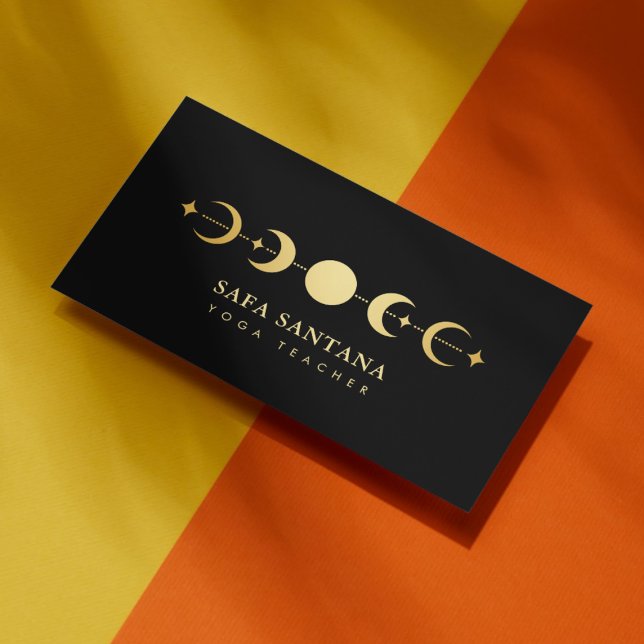  Yoga Teacher Moon Phases Black And Gold  Business Card (Creator Uploaded)