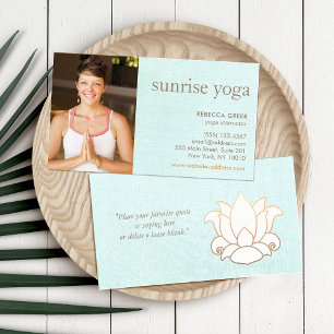 Yoga Teacher Photo White Lotus Flower  Business Card