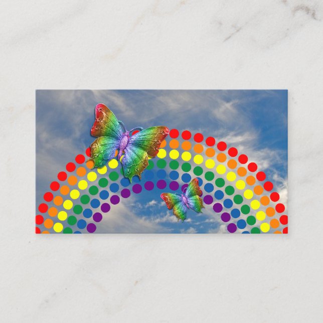 Yoga Teacher | Rainbow Butterfly Polka Dots Business Card (Front)