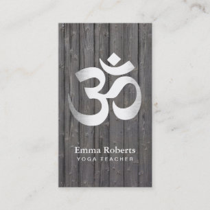 Yoga Teacher Silver Om symbol Classy Wood Business Card