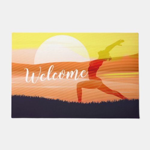 Yoga Teacher Sun Salutation Half Moon Pose Welcome Doormat