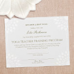 Yoga Teacher Training Certificate of Completion<br><div class="desc">Certificate award for Yoga teacher training - Light gray with white lotus design.</div>