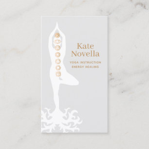 Yoga Teacher, Tree Pose with Roots and Chakras Business Card