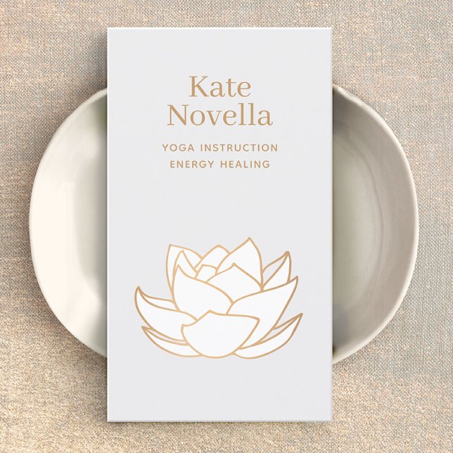 Yoga Teacher White Lotus Gray Business Card (white lotus business card)
