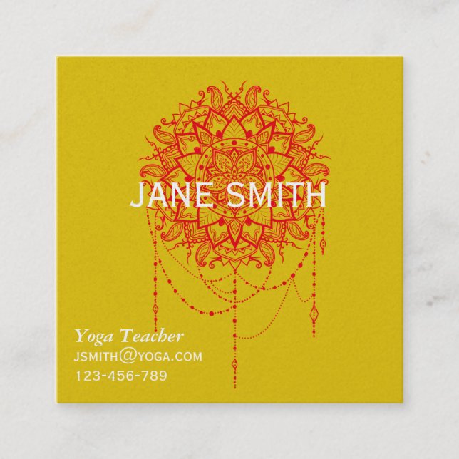 Yoga Teacher Yoga Instructor stylish Square Business Card (Front)