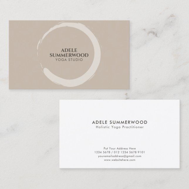 Yoga Theme Enso Circle Motif Taupe Business Card (Front/Back)