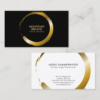 Yoga Theme Golden Enso Circle Motif Black Business Card