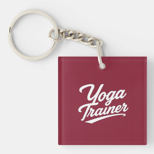 Yoga Trainer Script Typography Fitness Gift Design Keychain (Front)