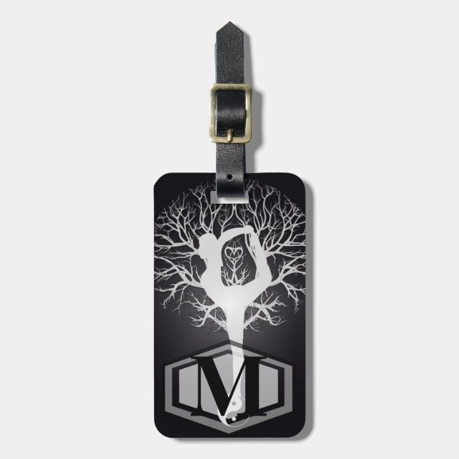 Yoga Tree in Black and White Luggage Tag (Front Vertical)