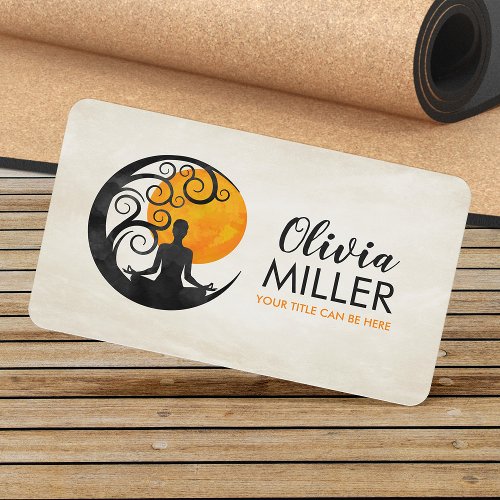 Yoga Tree Moon and Sun _ Watercolor  Business Card