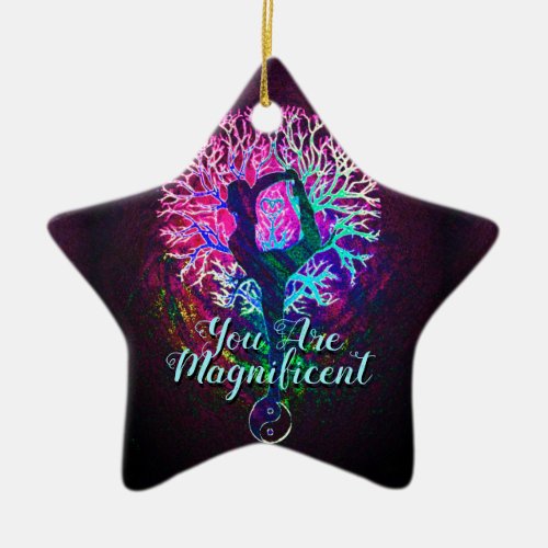 Yoga Tree Peace Rainbow Ceramic Ornament