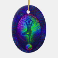 Yoga Tree Peace Rainbow Ceramic Ornament