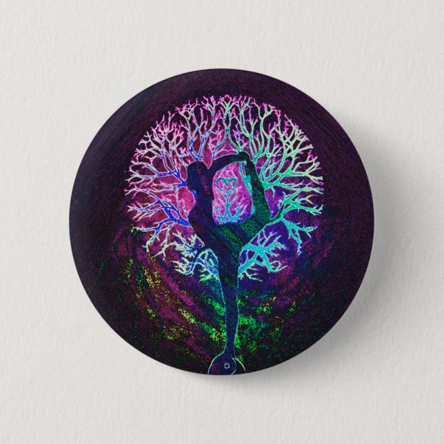 Yoga Tree Peace Rainbow Pinback Button (Front)