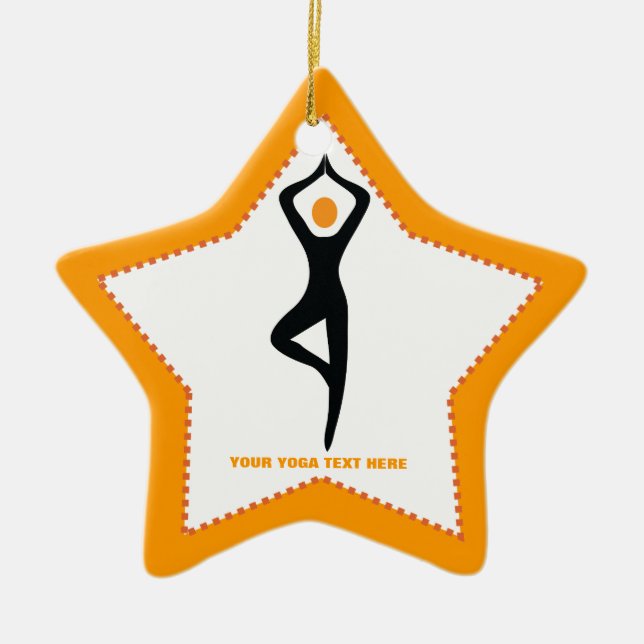 Yoga tree pose black, orange custom ceramic ornament (Front)