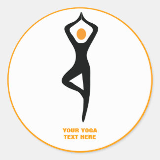 Yoga tree pose black, orange custom classic round sticker
