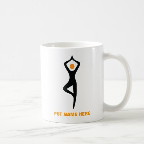 Yoga tree pose black orange custom coffee mug